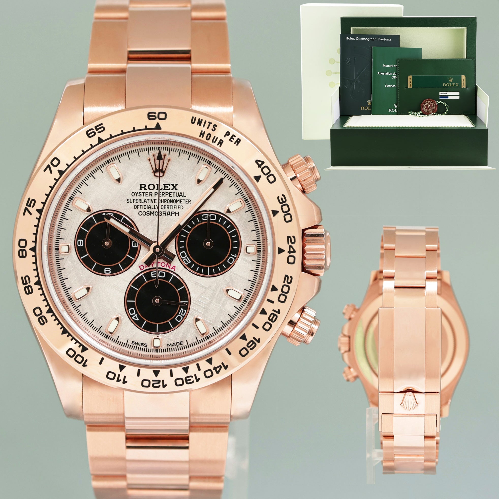 PAPERS MINT Rolex Daytona Cosmograph 18k Rose Gold Meteorite 116505 Watch