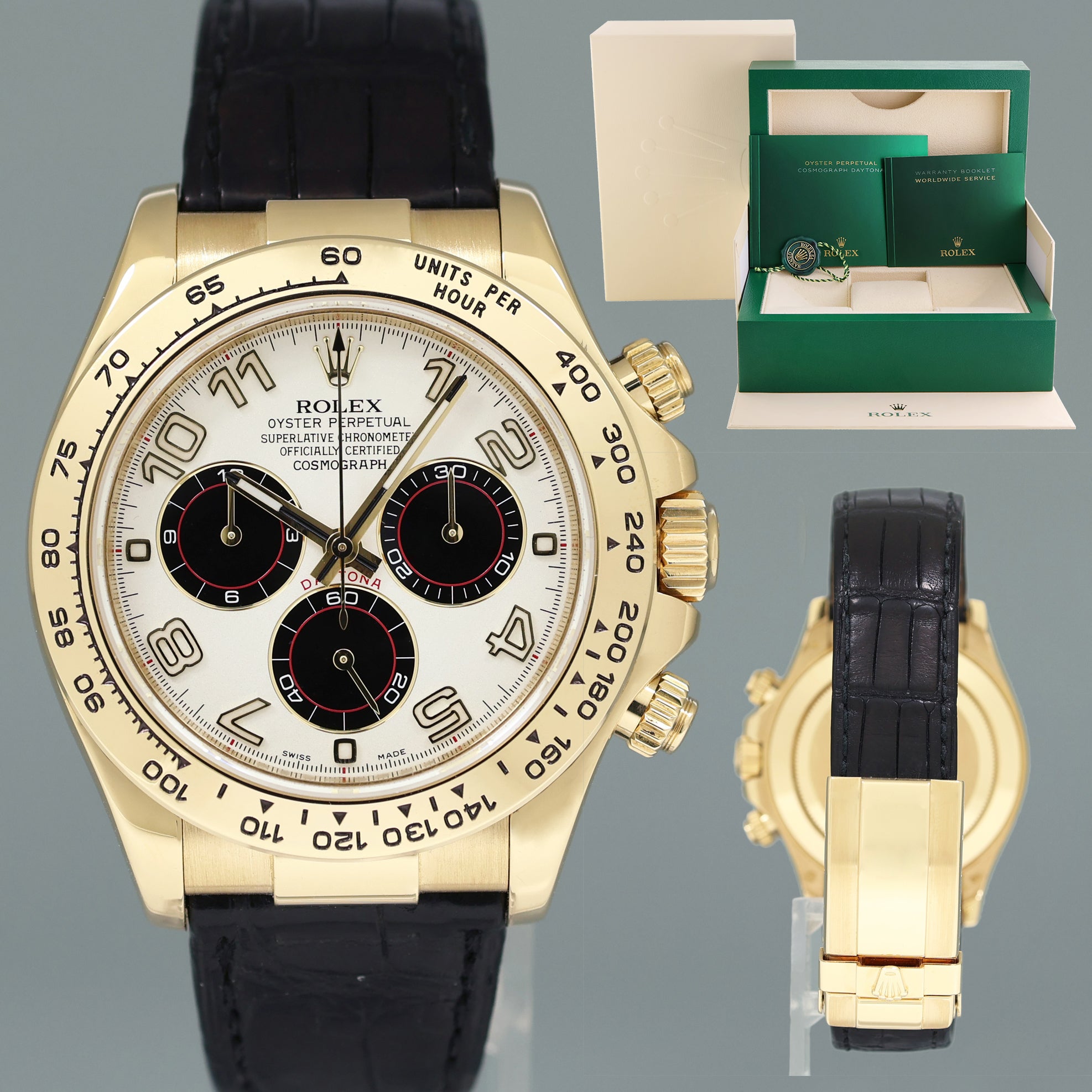 2015 MINT Rolex Daytona Cosmograph White Panda 116518 Yellow Gold Leather Watch Box