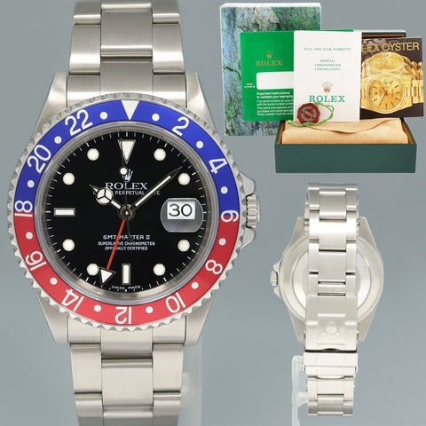 2002 MINT PAPERS Rolex GMT-Master II 2 Pepsi Blue Red Steel 16710 40mm Watch Box