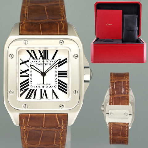 Papers Cartier Santos 100 XL Automatic Yellow Gold & Steel 2656 Roman Dial W20072X7