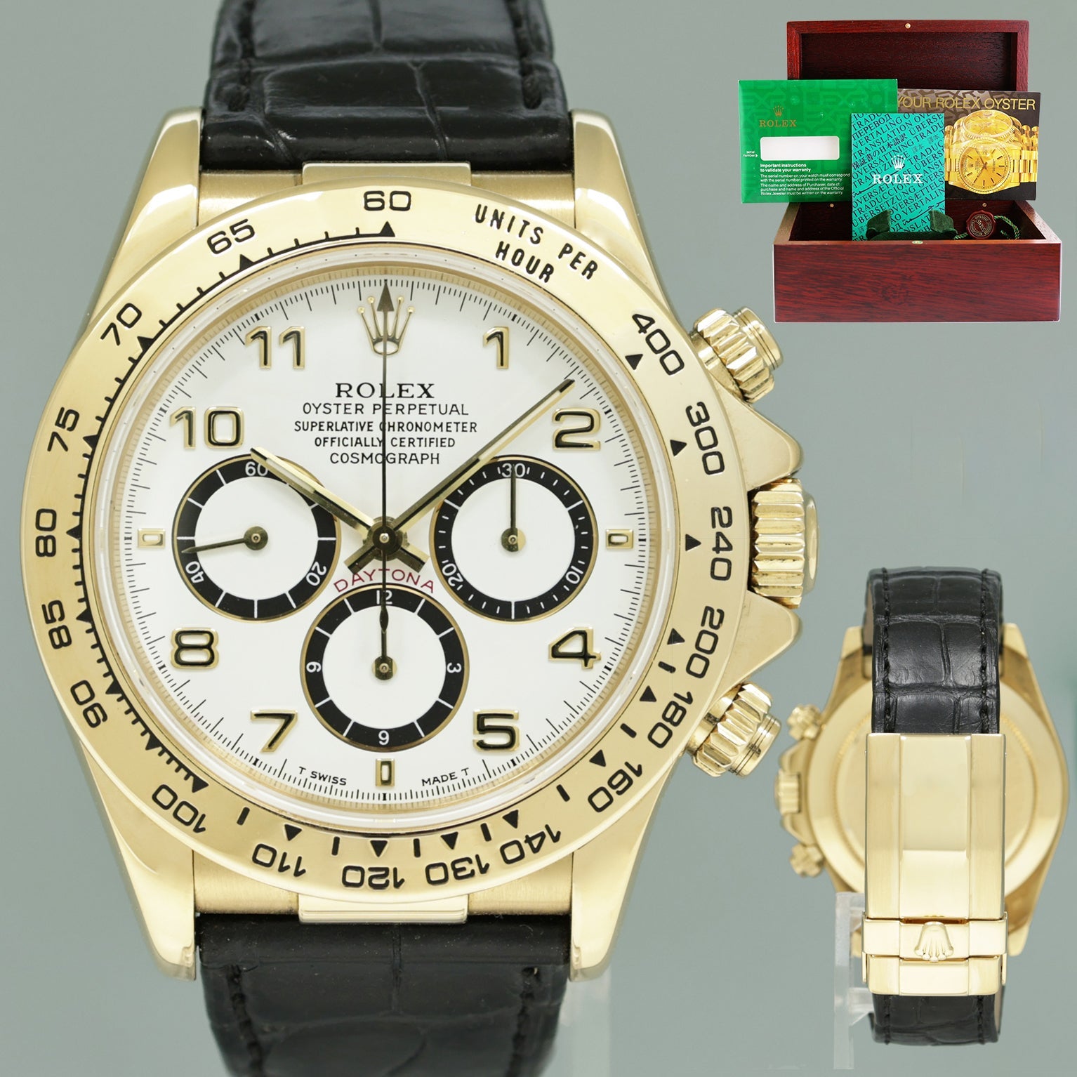 1991 Rolex Daytona Zenith 16518 White Inverted 6 Arabic Chrono Yellow Gold Watch Box