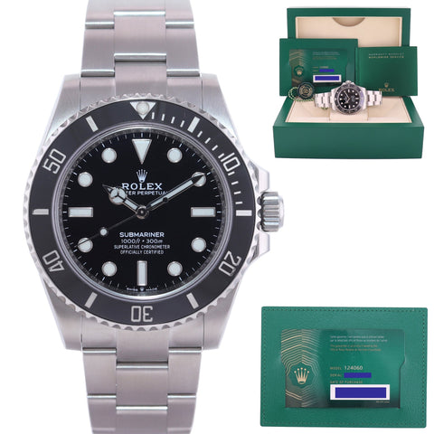 2022 NEW PAPERS Rolex Submariner 41mm Black Ceramic 124060LN No Date Watch Box