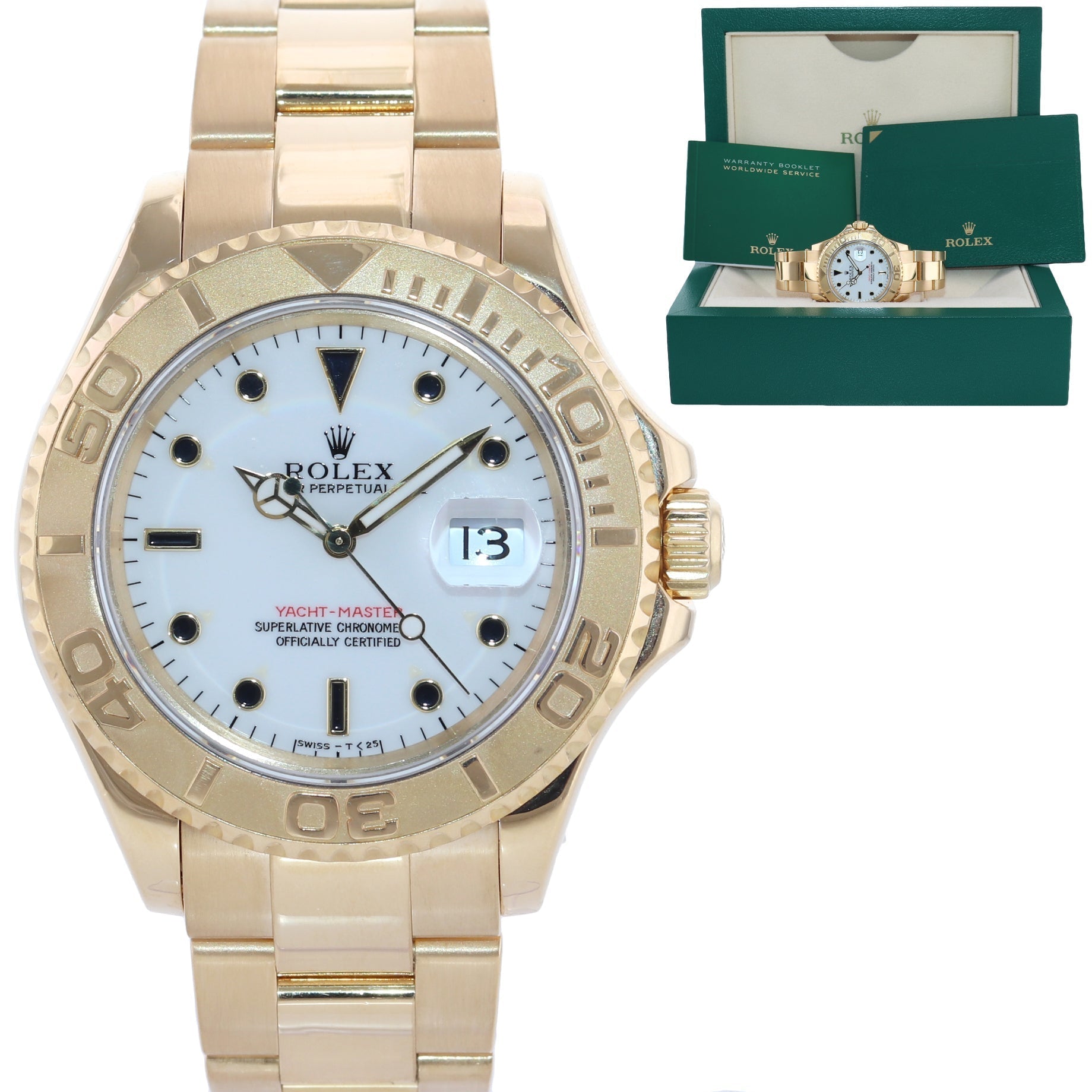 MINT Rolex Yacht-Master 18k Yellow Gold White Sapphire 40mm 16628 40mm Watch Box