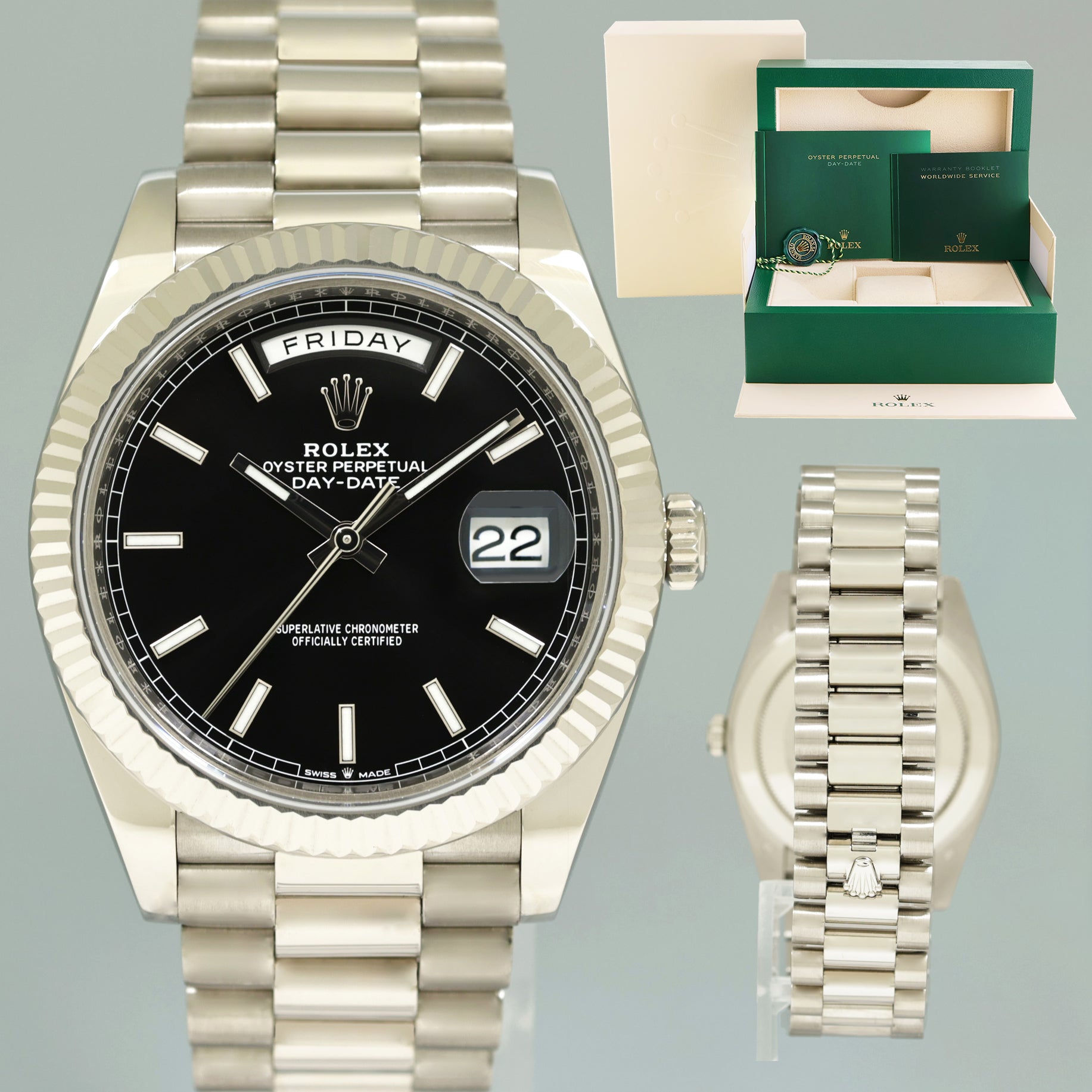 2020 MINT Rolex Day Date 40 White Gold President Black Stick 228239 Watch Box