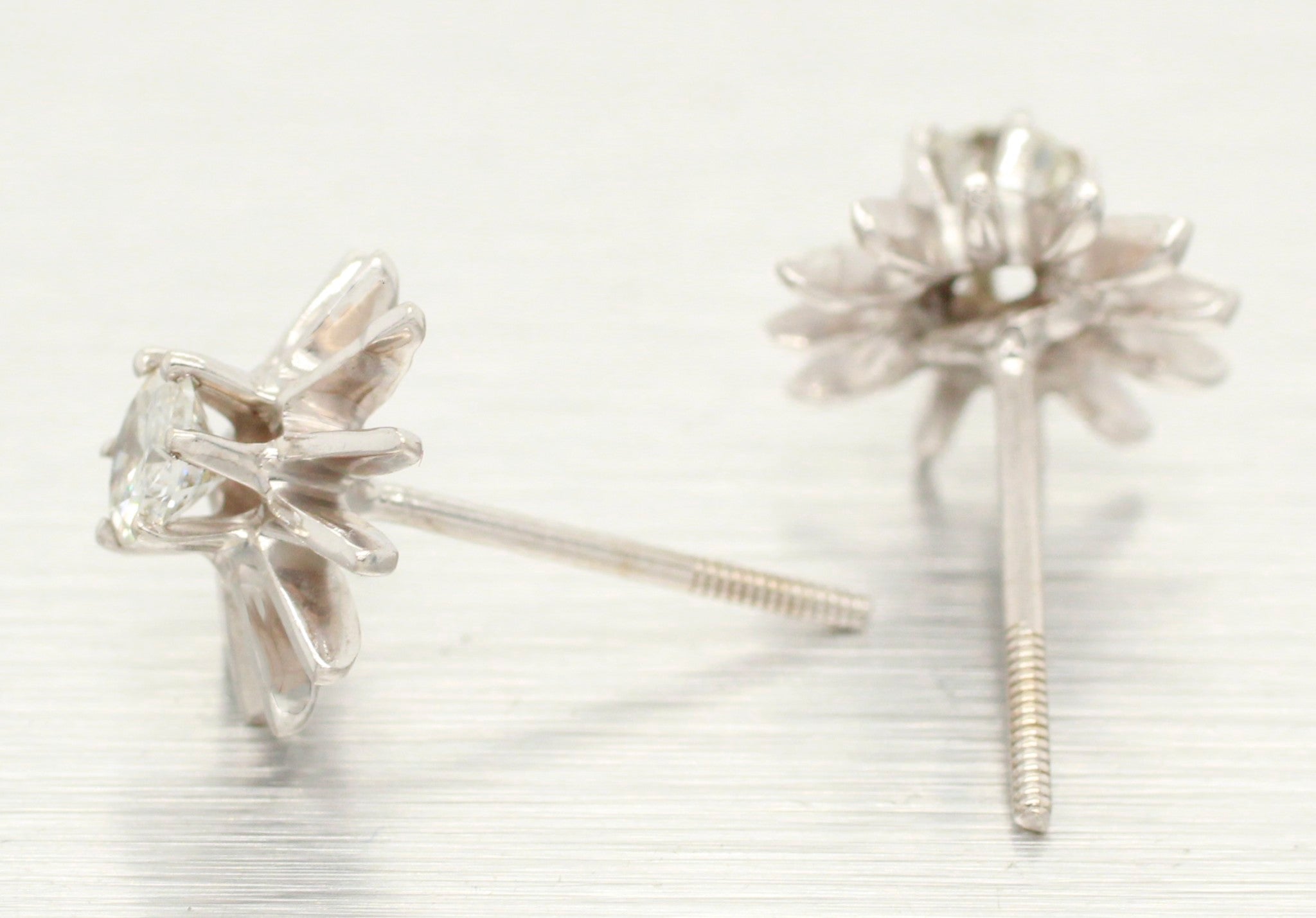 Vintage 0.50 ctw Diamond Sunburst Earrings - 14k White Gold Pushback Studs