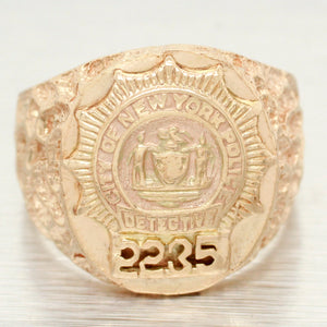 NYPD New York Police Dept Gold Mens Ring - 14k Yellow Gold Detective Signet Ring