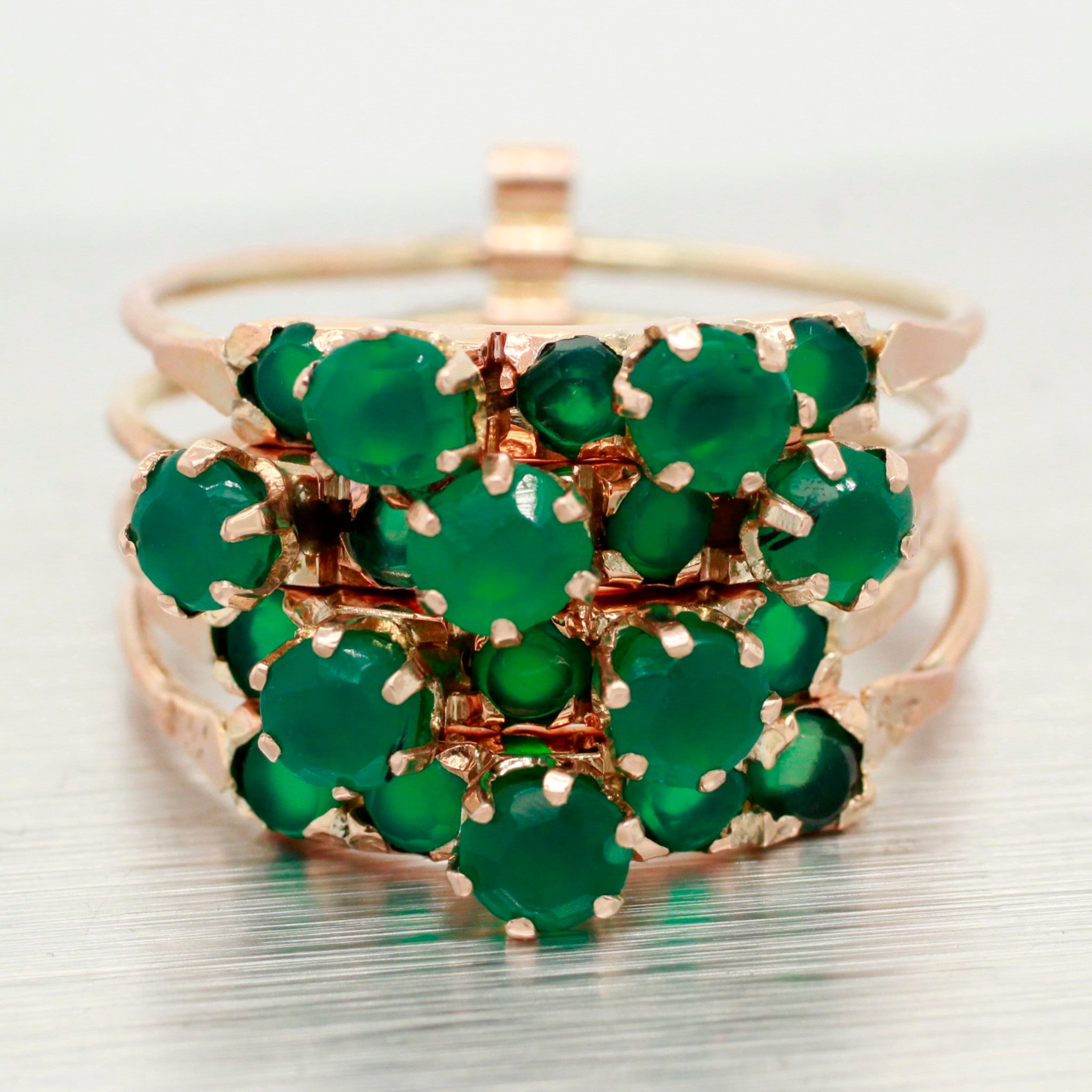 Vintage 1.60ctw Emerald Multi-Band Ring - 14k Yellow Gold Harem Ring