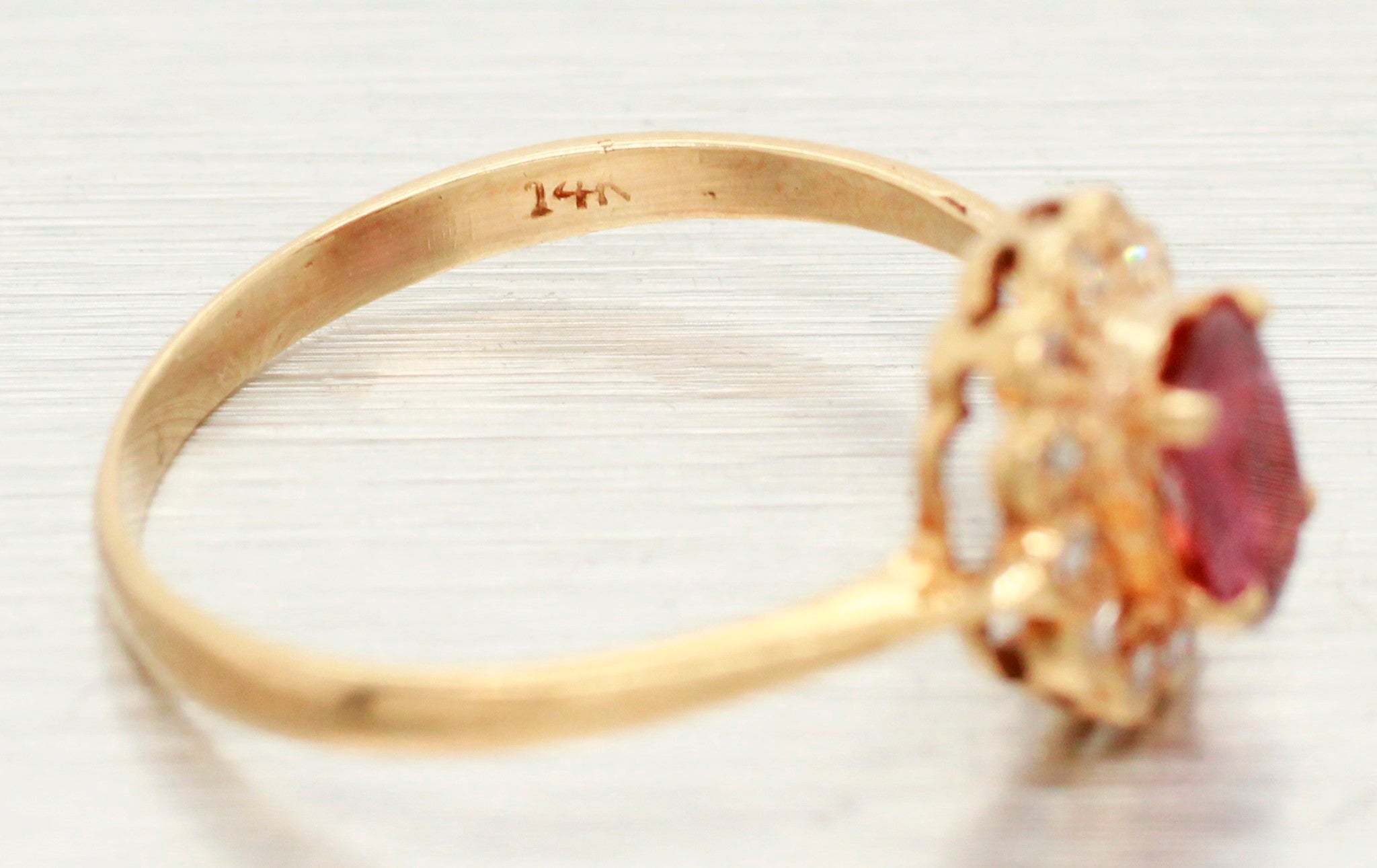 Vintage Oval Ruby & Diamond Halo Cocktail Ring - 14k Yellow Gold Band - Sz 6.75