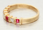 Vintage Ruby & Diamond Wedding Ring - 14k Yellow Gold Band Ring - Princess Cut