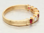 Vintage Ruby & Diamond Wedding Ring - 14k Yellow Gold Band Ring - Princess Cut