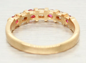 Vintage Ruby & Diamond Wedding Ring - 14k Yellow Gold Band Ring - Princess Cut