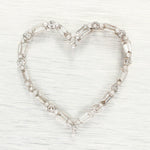 Vintage Diamond Open Heart Pendant - Round & Baguette Cuts in 14k White Gold