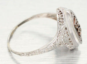 1938 Antique Art Deco Resin Marquise Cocktail Ring - 14k White Gold - Size 8