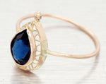 Antique Art Deco Blue Stone Cocktail Ring - 14k Yellow Gold Pear Shape - Size 5