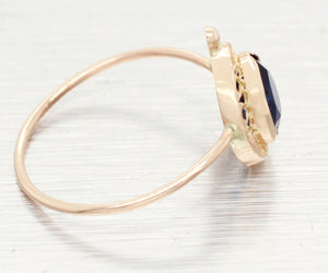 Antique Art Deco Blue Stone Cocktail Ring - 14k Yellow Gold Pear Shape - Size 5