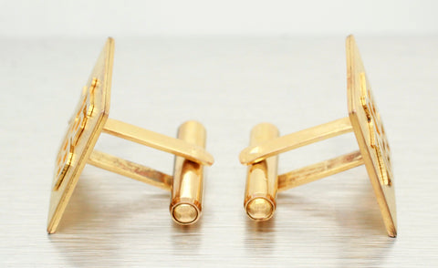 Vintage Chinese Fu 14k Gold Cufflinks - Solid Yellow Gold Square Men's Accessory