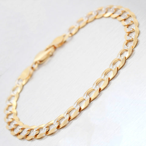 Solid 14k Yellow Gold Diamond-Cut Curb Link Chain Bracelet - 7.50"