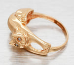 Designer Diamond-Eyed Cat Bowtie Ring - 14k Yellow Gold Kitten Size 5.25