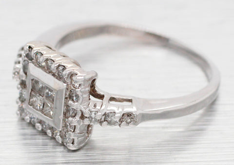 Vintage 0.35ctw Diamond Cocktail Ring - 14k White Gold Square Halo Setting