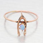 Antique Art Deco Blue Opal Wishbone Ring - 14k Rose Gold  - Size 8.25