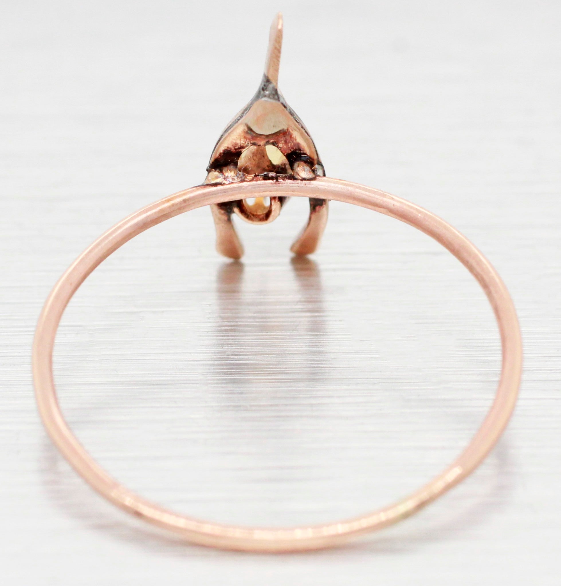 Antique Art Deco Blue Opal Wishbone Ring - 14k Rose Gold  - Size 8.25