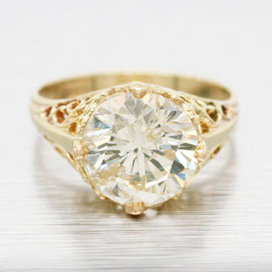 GIA 3.01ct Diamond Antique Art Deco Solitaire Engagement Ring - 14k Yellow Gold