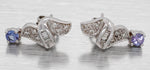 Vintage Blue Tanzanite Swirled Stud Earrings w/ Diamond Accents - 14k White Gold