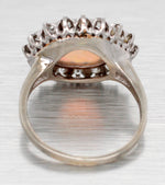 Antique Art Deco White Opal Cocktail Ring w/ Diamond Halo - 14k White Gold