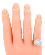 Antique Art Deco White Opal Cocktail Ring w/ Diamond Halo - 14k White Gold