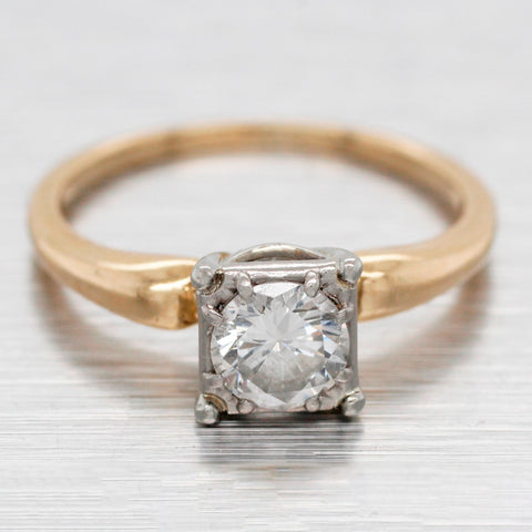 Antique Art Deco 0.50ct Solitaire Diamond Engagement Ring - 14k Yellow Gold