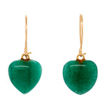 Vintage Green Jade Heart Drop/Dangle Earrings - 14k Yellow Gold - Wireback