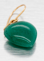 Vintage Green Jade Heart Drop/Dangle Earrings - 14k Yellow Gold - Wireback