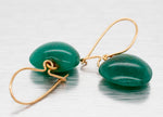 Vintage Green Jade Heart Drop/Dangle Earrings - 14k Yellow Gold - Wireback