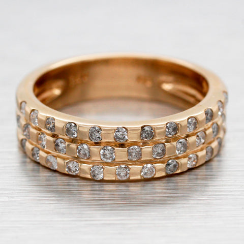 Vintage 0.50ctw Diamond Three-Row Cluster Wedding Band Ring - 14k Yellow Gold