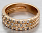 Vintage 0.50ctw Diamond Three-Row Cluster Wedding Band Ring - 14k Yellow Gold