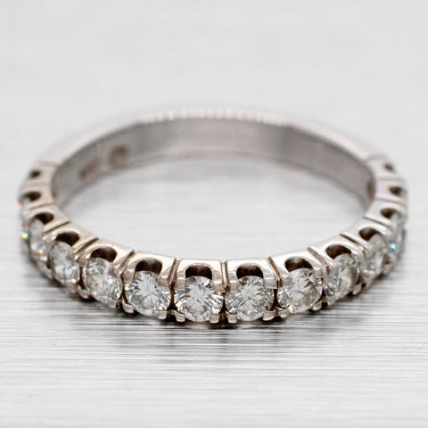 Vintage 0.60ctw Diamond Wedding Band Ring - 14k White Gold - Half-Eternity Style