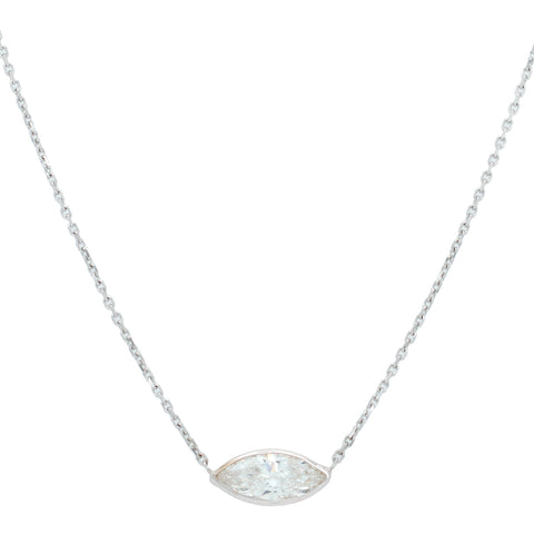 Vintage 1.10ct Marquise Diamond Pendant - 14k White Gold Necklace - 18"
