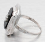 Antique Art Deco Black Onyx & Diamond Dinner Ring - 14k White Gold