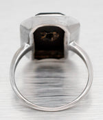 Antique Art Deco Black Onyx & Diamond Dinner Ring - 14k White Gold
