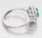 Vintage Oval Emerald & Diamond Halo Cocktail Ring - 18k White Gold Reverse Taper
