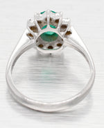 Vintage Oval Emerald & Diamond Halo Cocktail Ring - 18k White Gold Reverse Taper
