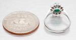 Vintage Oval Emerald & Diamond Halo Cocktail Ring - 18k White Gold Reverse Taper