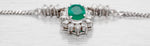 Vintage Emerald & Diamond Halo Pendant Choker - 18k White Gold Necklace - 14"