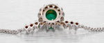 Vintage Emerald & Diamond Halo Pendant Choker - 18k White Gold Necklace - 14"