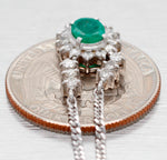 Vintage Emerald & Diamond Halo Pendant Choker - 18k White Gold Necklace - 14"