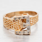 Antique Art Deco Single Cut Diamond Belt Buckle Band Ring - 14k Yellow Gold