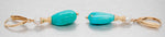 Vintage Turquoise Drop Dangle Earrings w/ Pearl Accents - 14k Yellow Gold