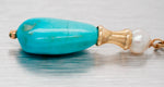 Vintage Turquoise Drop Dangle Earrings w/ Pearl Accents - 14k Yellow Gold