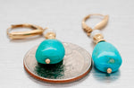 Vintage Turquoise Drop Dangle Earrings w/ Pearl Accents - 14k Yellow Gold