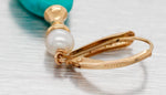 Vintage Turquoise Drop Dangle Earrings w/ Pearl Accents - 14k Yellow Gold